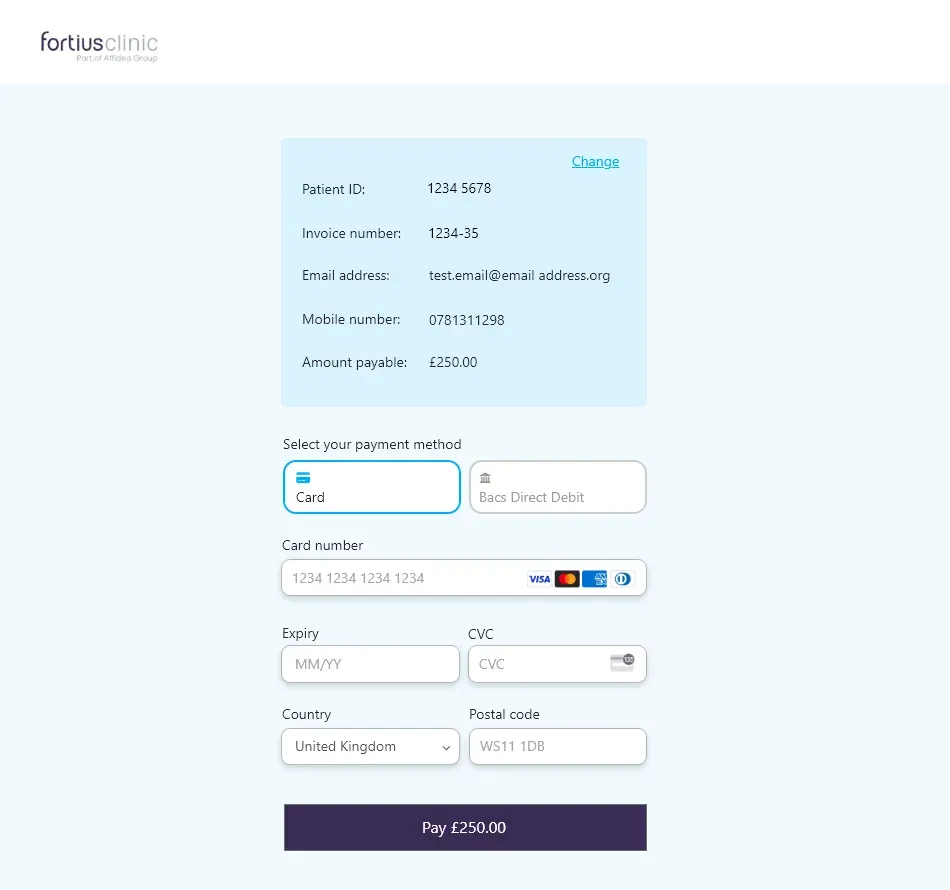 Screenshot of Fortius Website payment screen